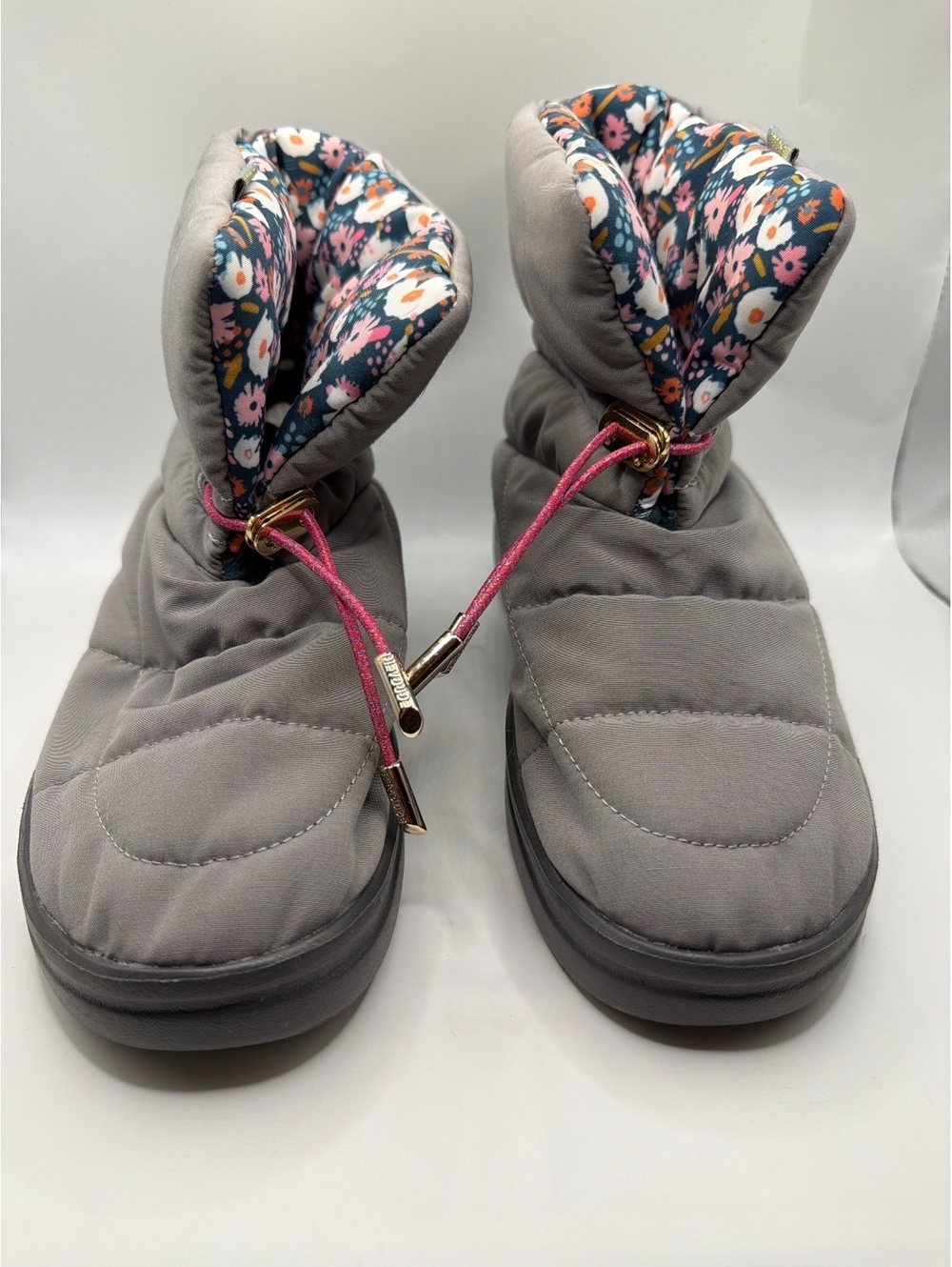 Hey Dude Girls Grey Quilted Winter Boots with Floral Lining